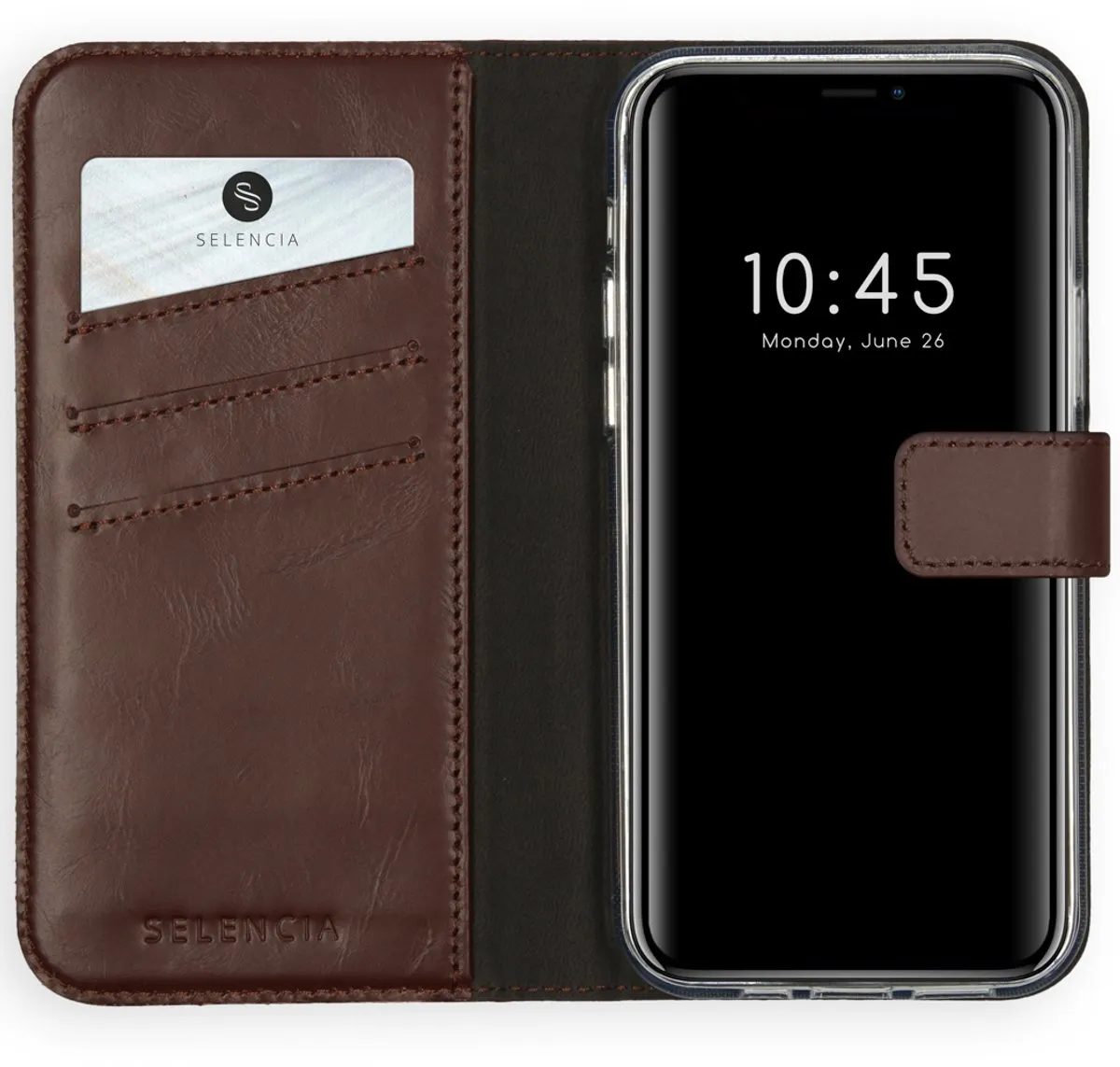 Selencia Hoesje iPhone 12 Pro Max Echt Lederen Bookcase - Bruin