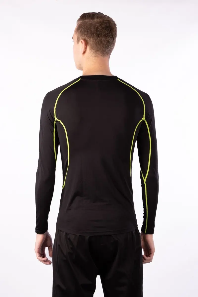 Avento Compressieshirt - Lange Mouw - Mannen - Zwart/Geel - Maat XL