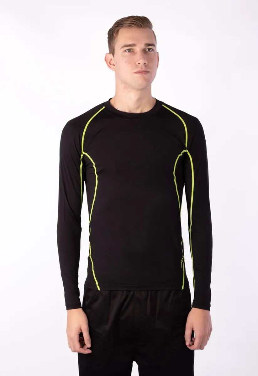 Avento Compressieshirt - Lange Mouw - Mannen - Zwart/Geel - Maat XL