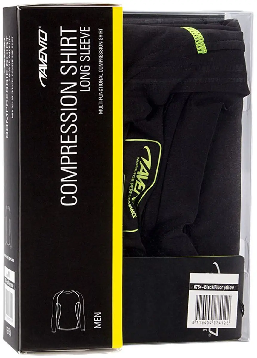 Avento Compressieshirt - Lange Mouw - Mannen - Zwart/Geel - Maat XL