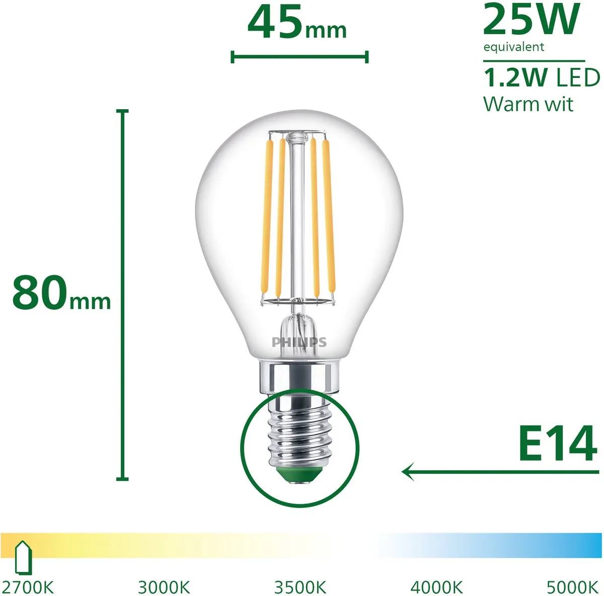 Philips UltraEfficient LED P45 E14 25W Warmwit - afbeelding 4 van 6