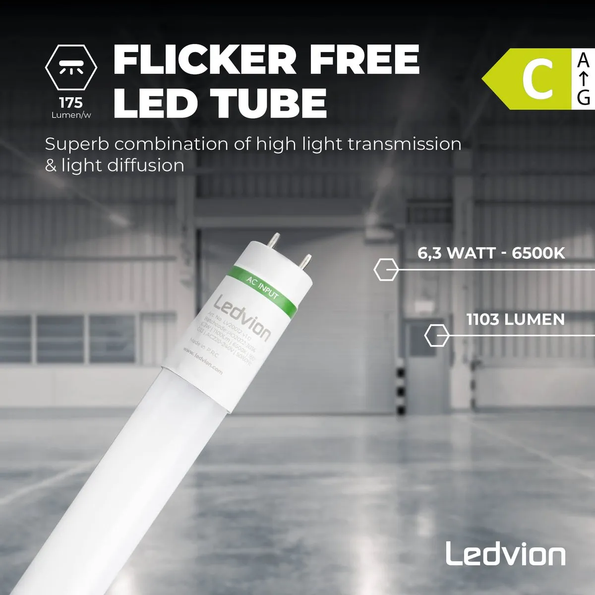 LEDVION 10X LED TL Buis 60cm 6.3W 6500K - 175lm/W