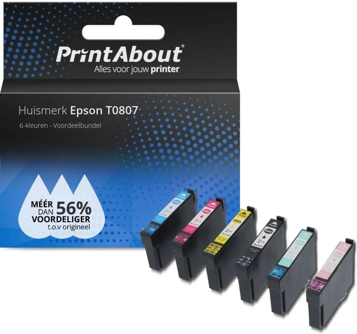 PrintAbout T0807-PA2 Inktcartridge - 6 Kleuren - 78ml - Epson