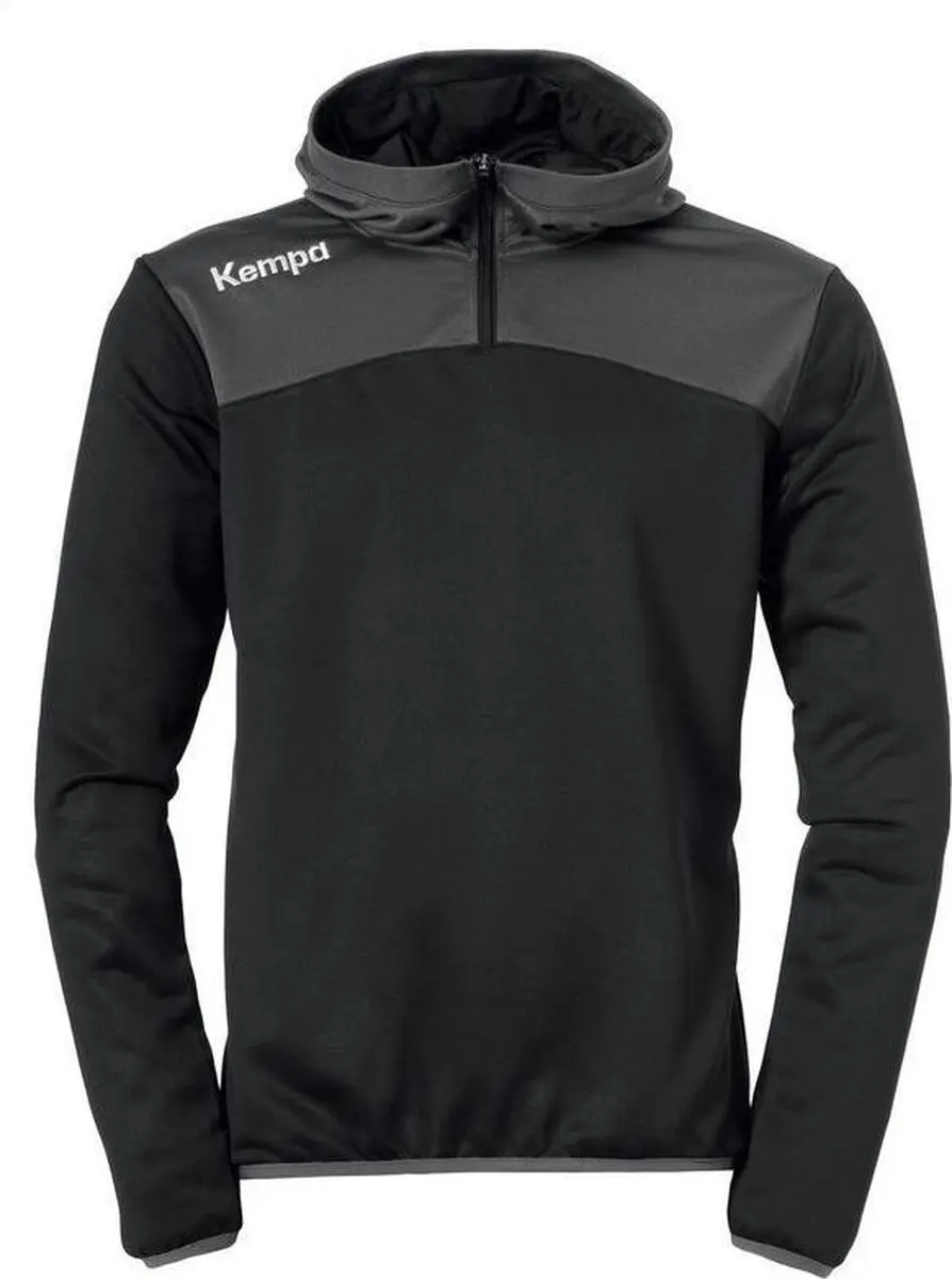 Kempa Emotion 2.0 Hoody met 1-4 Rits Kind Zwart-Antraciet Maat 116