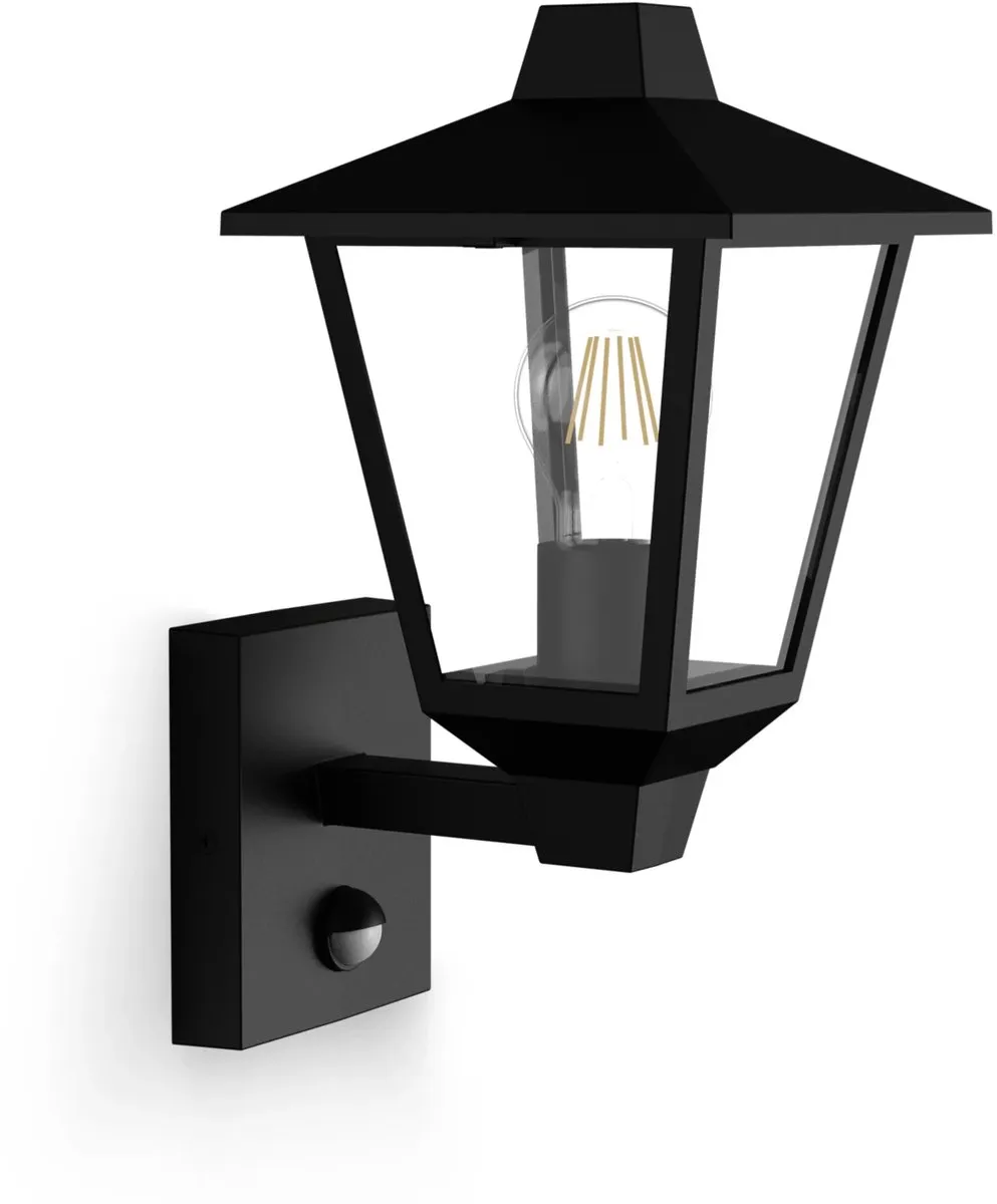 Philips Kinno Wandlamp - Buitenlamp - Bewegingssensor - Zwart - E27 fitting - Maximaal 25W - Weerbestendig; IP44 - Staande wandlamp