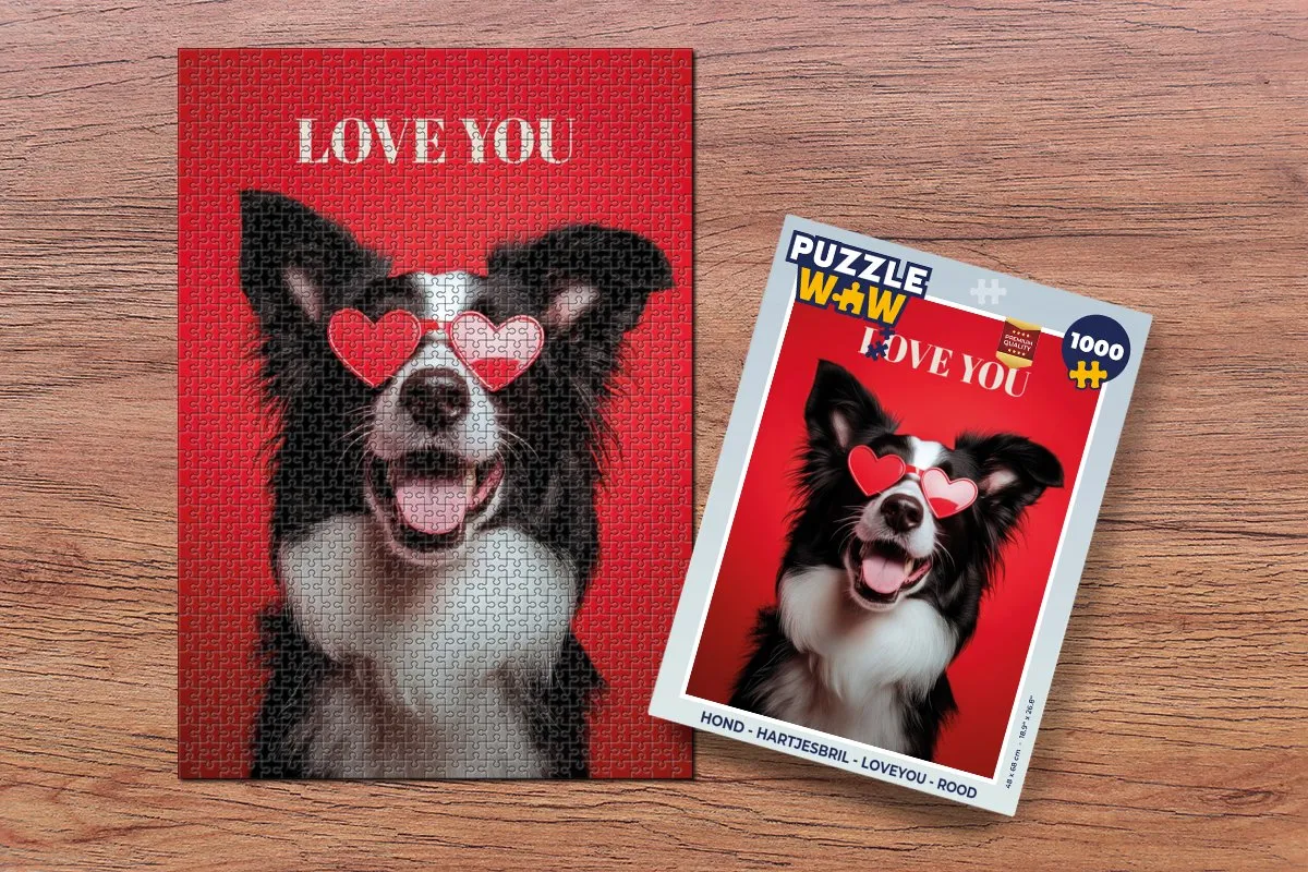 PuzzleWow Hond Loveyou Legpuzzel 1000 Stuks - Rood