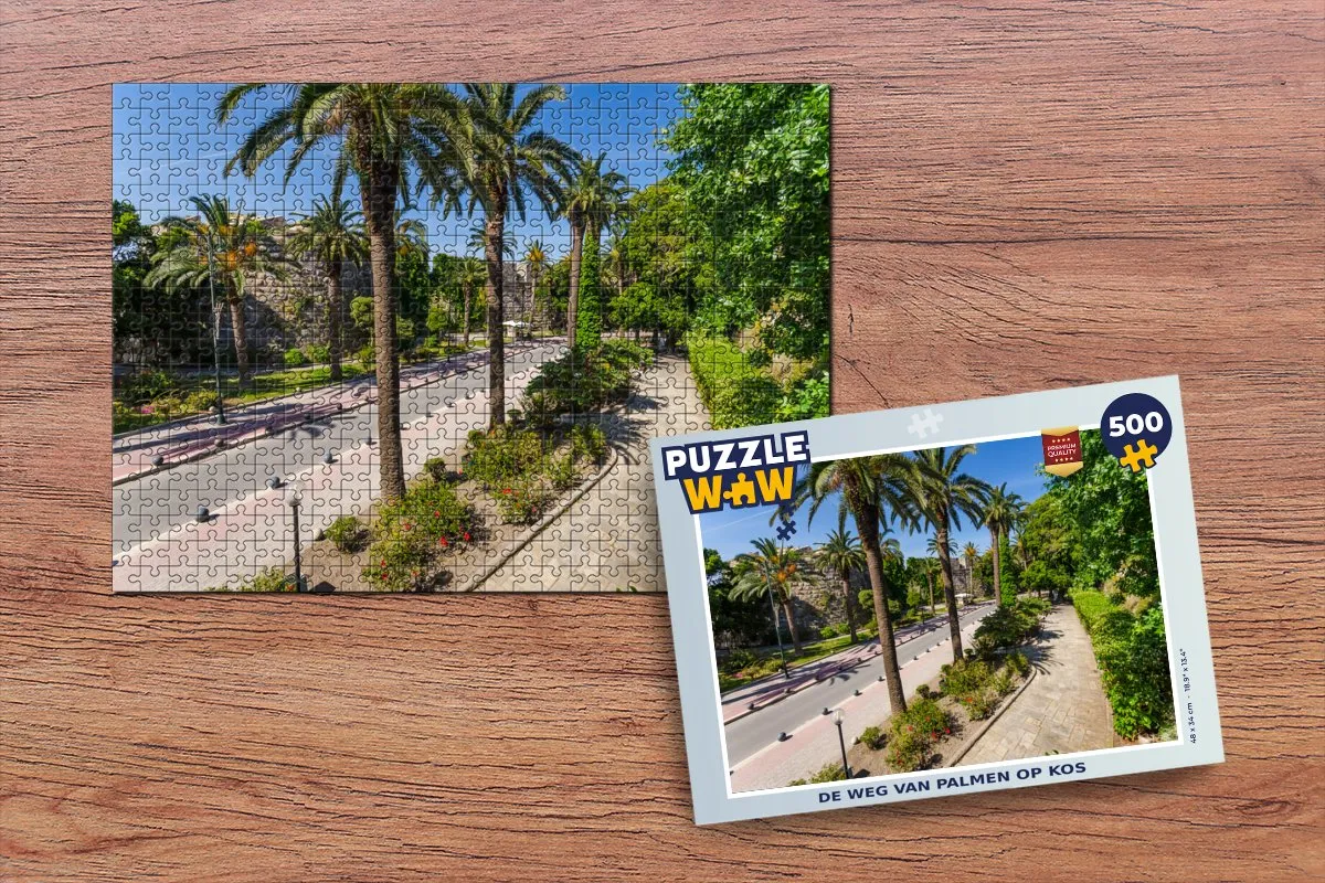 PuzzleWow De weg van Palmen op Kos Legpuzzel 500 Stuks - Multicolor