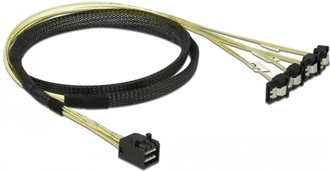 Delock Mini SAS HD naar 4x SATA Kabel 1m - Zwart/Geel - afbeelding 3 van 3