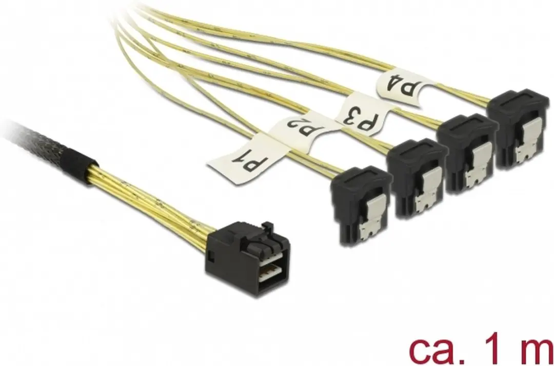 Delock Mini SAS HD naar 4x SATA Kabel 1m - Zwart/Geel - afbeelding 2 van 3