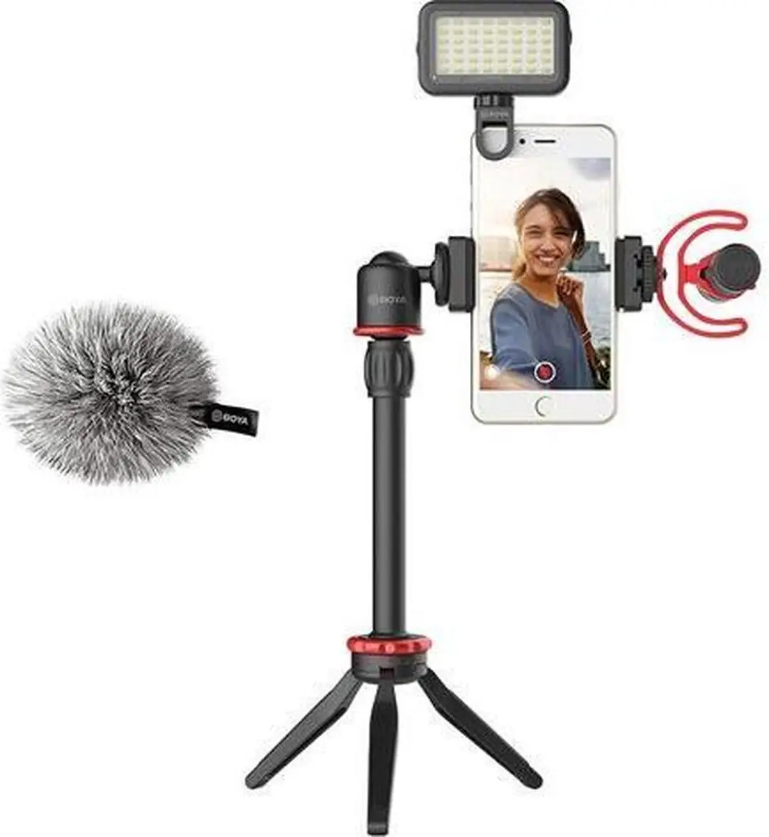 Boya Smartphone Vlog Kit BY-VG350 met BY-MM1+ microfoon, LED-lamp, statief en te
