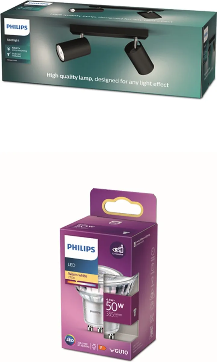 Philips Kosipo Opbouwspot Zwart - 2x GU10 4,6W Warmwit