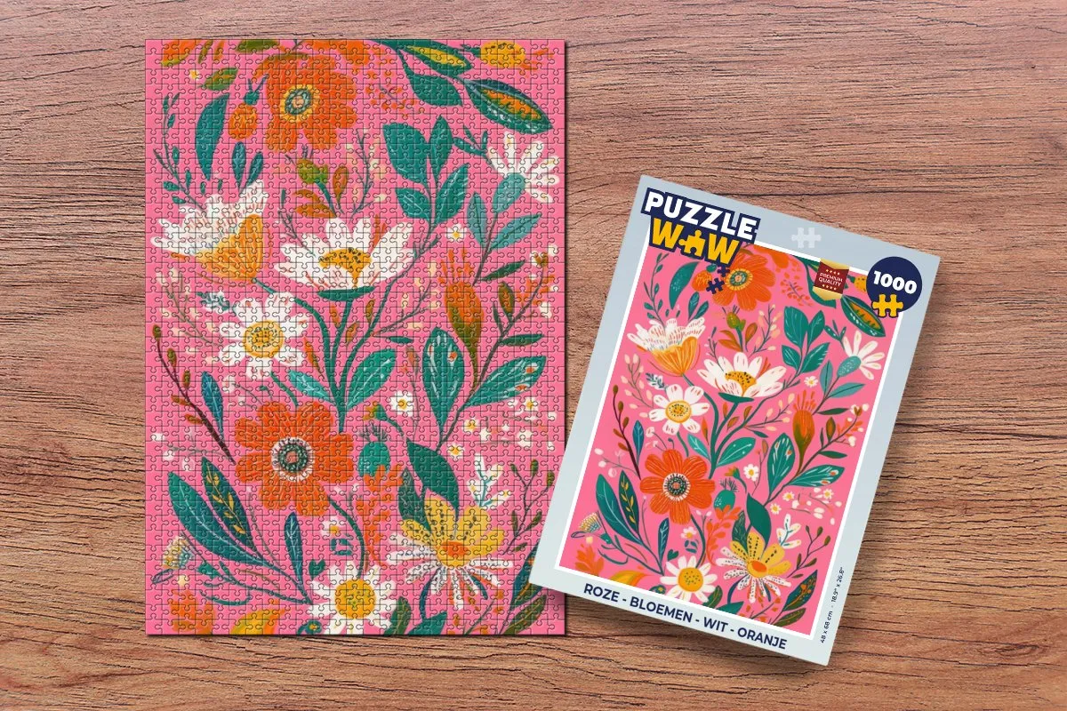 PuzzleWow Legpuzzel 1000 Stuks - Bloemen/Wit/Rozig