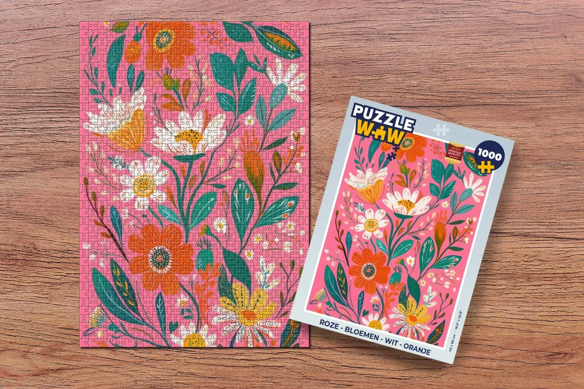 PuzzleWow Legpuzzel 1000 Stuks - Bloemen/Wit/Rozig