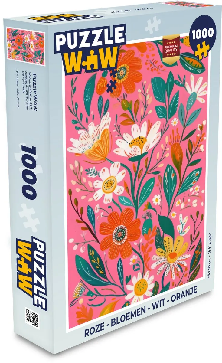 PuzzleWow Legpuzzel 1000 Stuks - Bloemen/Wit/Rozig