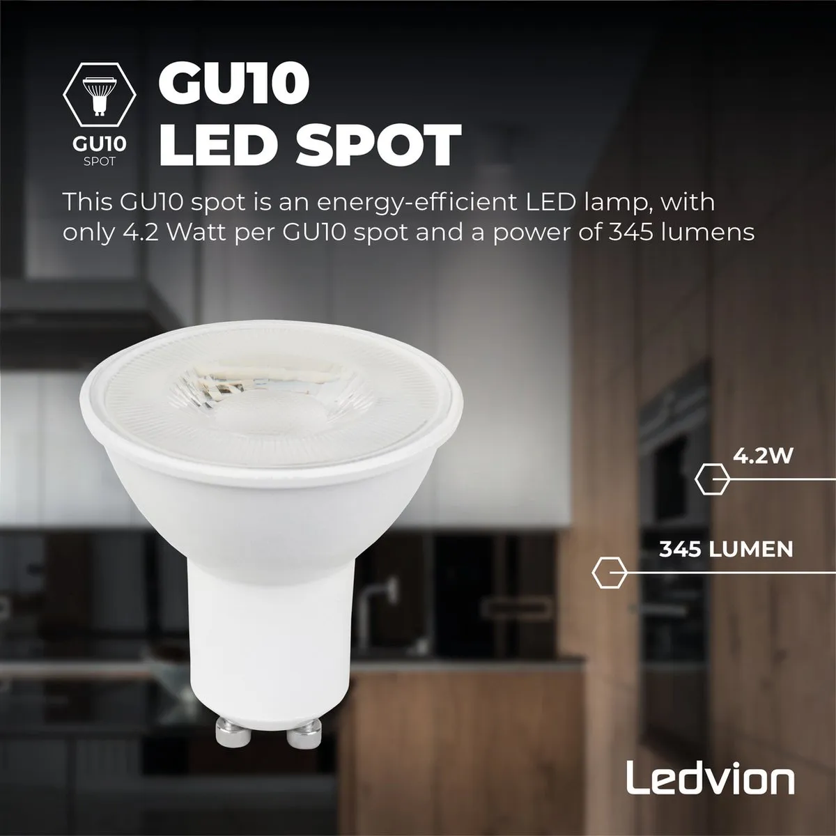 LEDVION GU10 LED Spot 4.5W 2700K - 345L