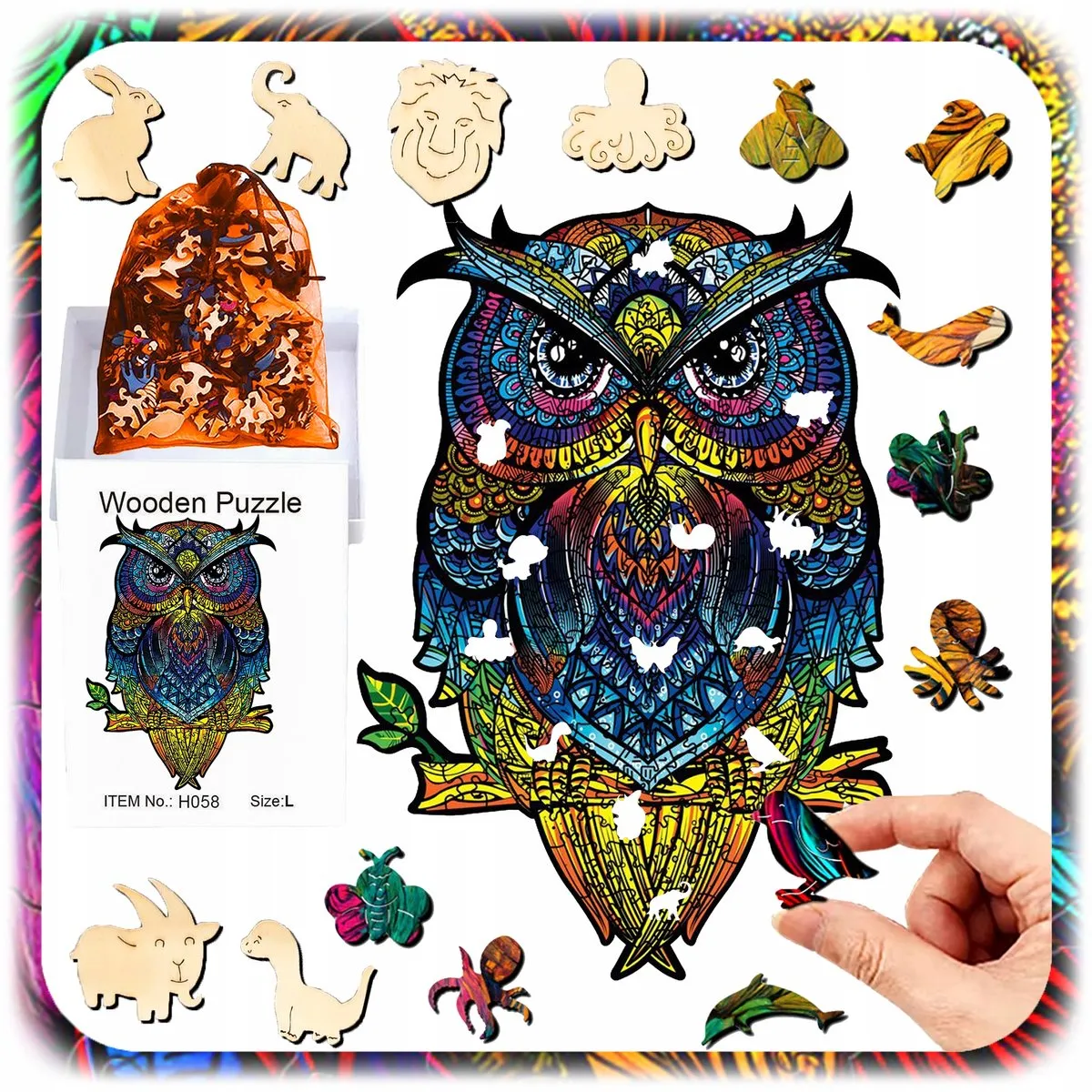 Houten Puzzel Uil A4 - 177 Stukjes, Dubbelzijdig
