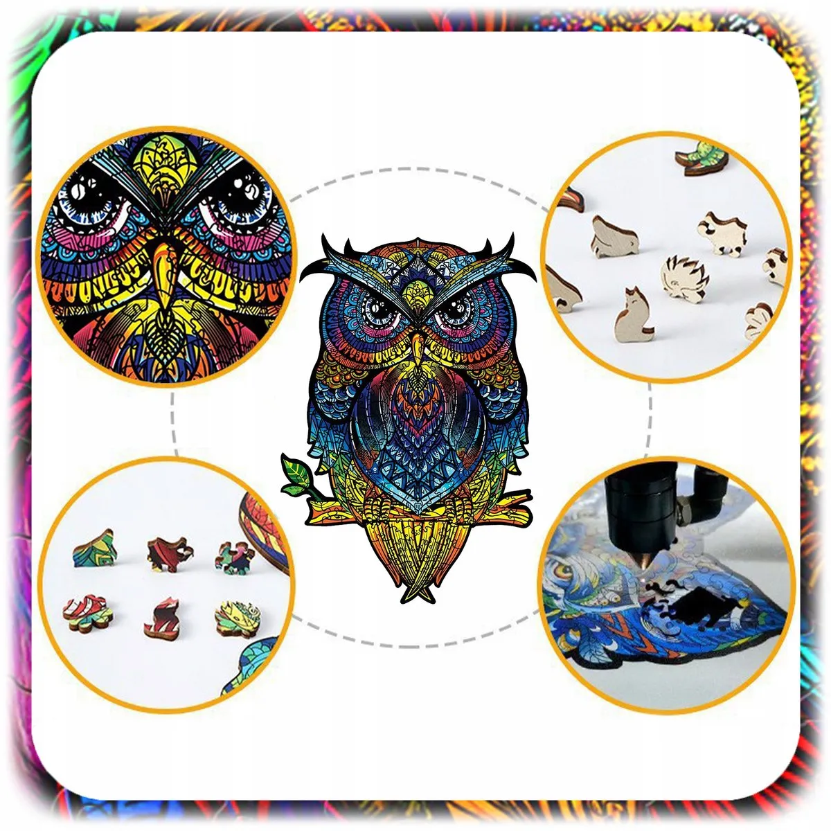 Houten Puzzel Uil A4 - 177 Stukjes, Dubbelzijdig