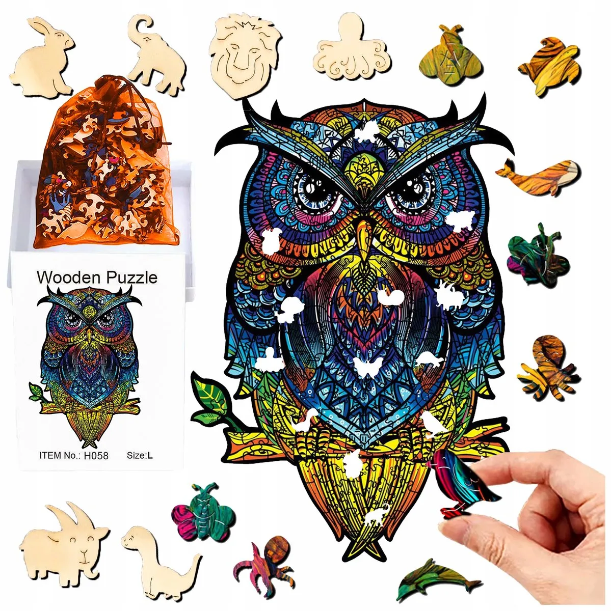 Houten Puzzel Uil A4 - 177 Stukjes, Dubbelzijdig