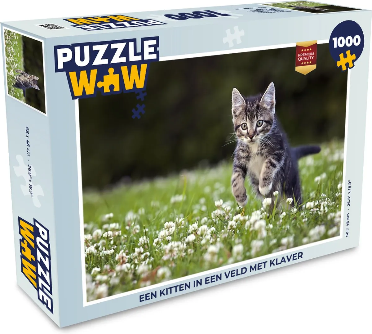 PuzzleWow Legpuzzel Een kitten in een veld met klaver 1000 Stuks - Multicolor