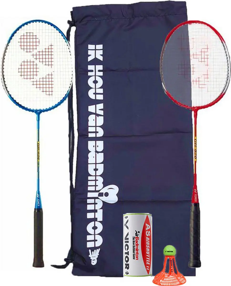 Yonex recreatieve badmintonset GR-020 met AIRbadminton shuttles en draagtas
