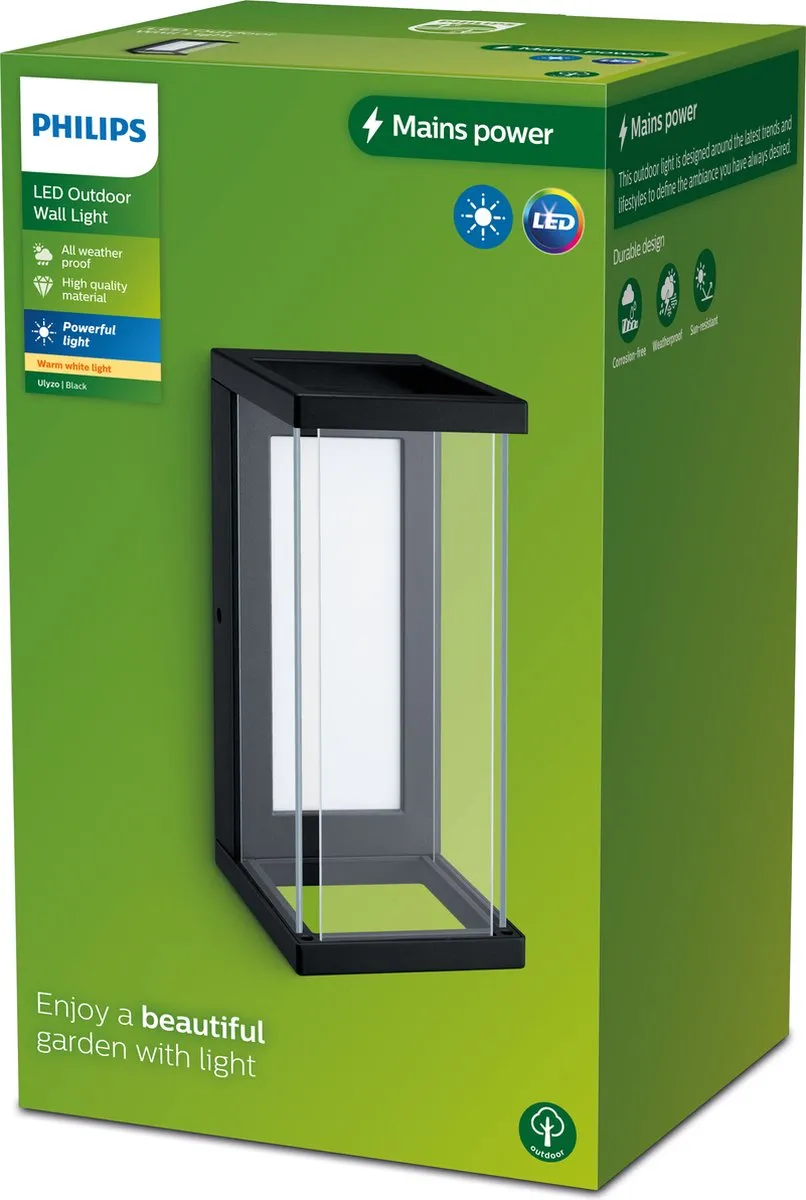 Philips Ulyzo Wandlamp E27 - 12W - Zwart