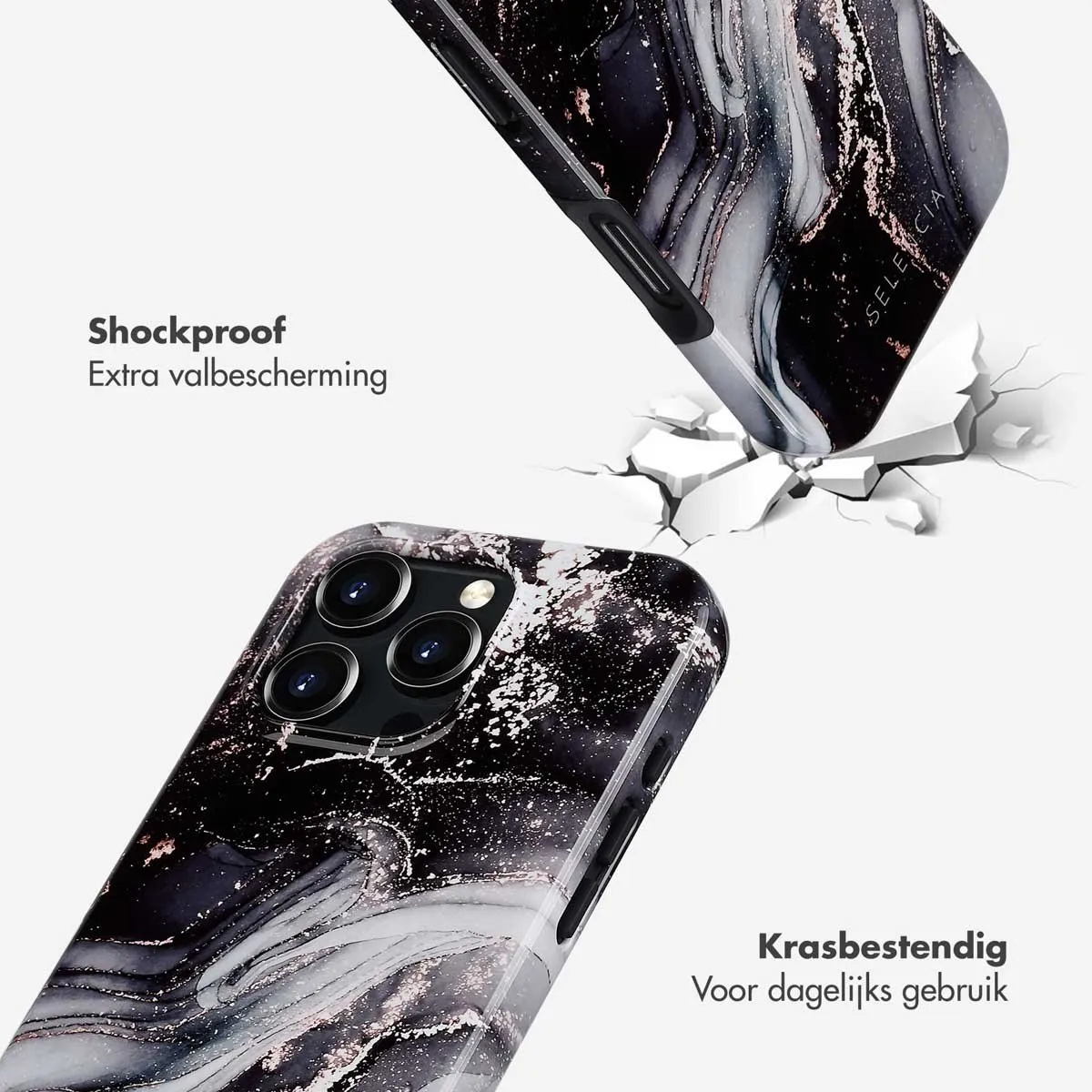 Selencia Hoesje iPhone 16 Pro - MagSafe - Chic Marble Black