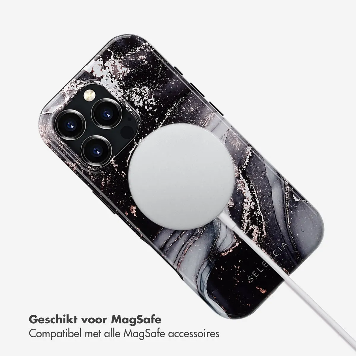 Selencia Hoesje iPhone 16 Pro - MagSafe - Chic Marble Black