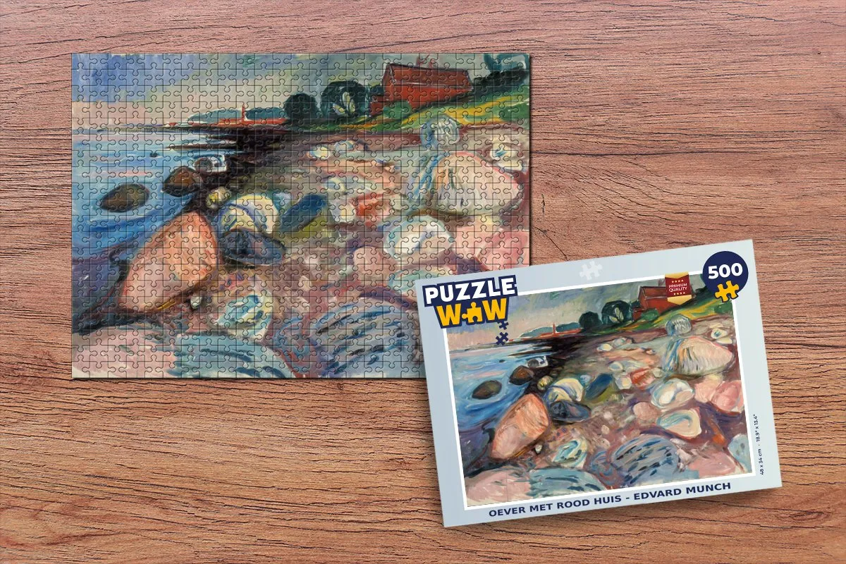 PuzzleWow Edvard Munch Oever met rood huis Legpuzzel 500 Stuks - Multicolor