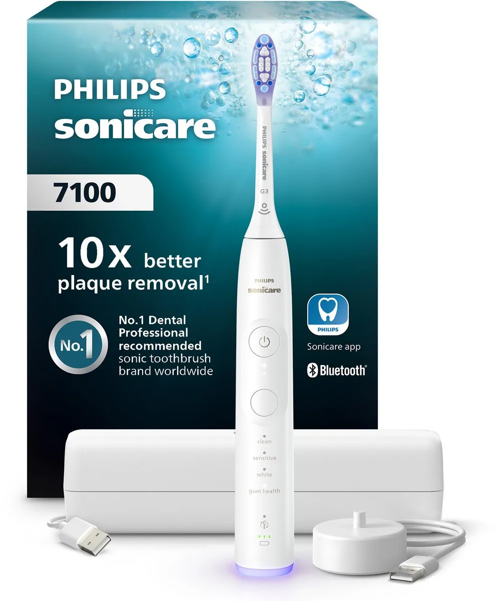 Philips Sonicare 7100 Series - Elektrische Tandenborstel - Wit - Reisetui - Gezonder tandvlees - HX7420/01
