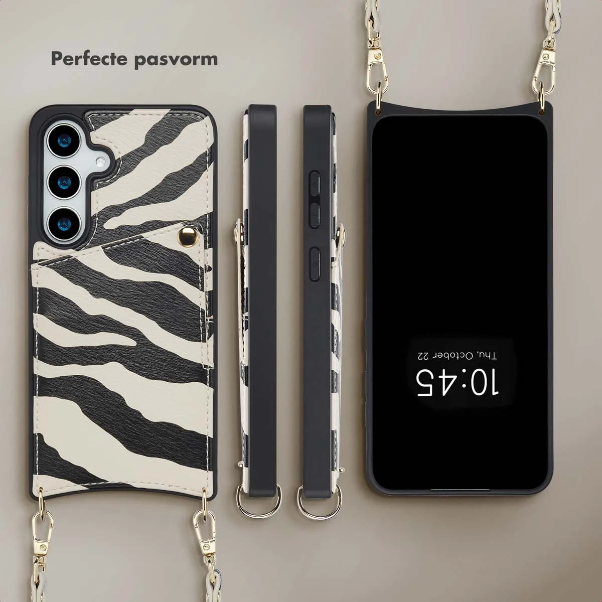 Selencia Hoesje Samsung Galaxy S24/S25 - Backcover met koord & pashouder - Zazzy Zebra - afbeelding 5 van 6