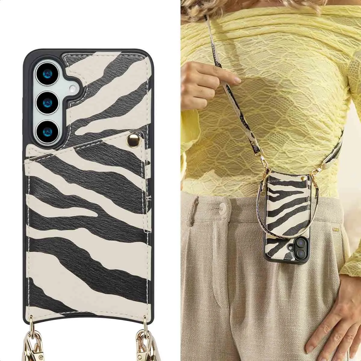 Selencia Hoesje Samsung Galaxy S24/S25 - Backcover met koord & pashouder - Zazzy Zebra - afbeelding 2 van 6