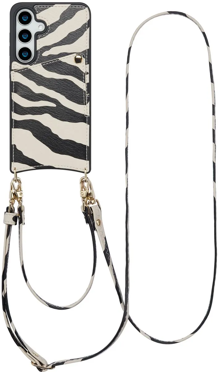 Selencia Hoesje Samsung Galaxy S24/S25 - Backcover met koord & pashouder - Zazzy Zebra