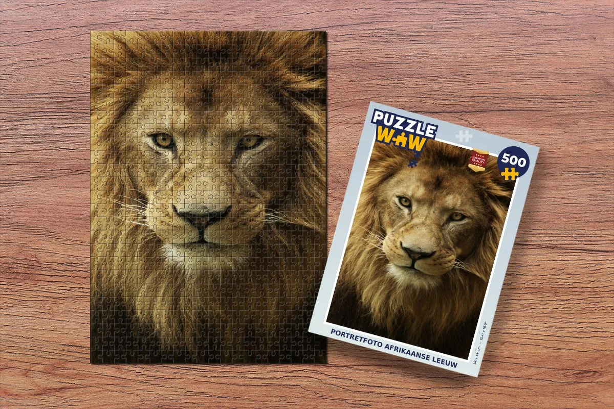 PuzzleWow Portretfoto Afrikaanse Leeuw Legpuzzel 500 Stuks - Multicolor