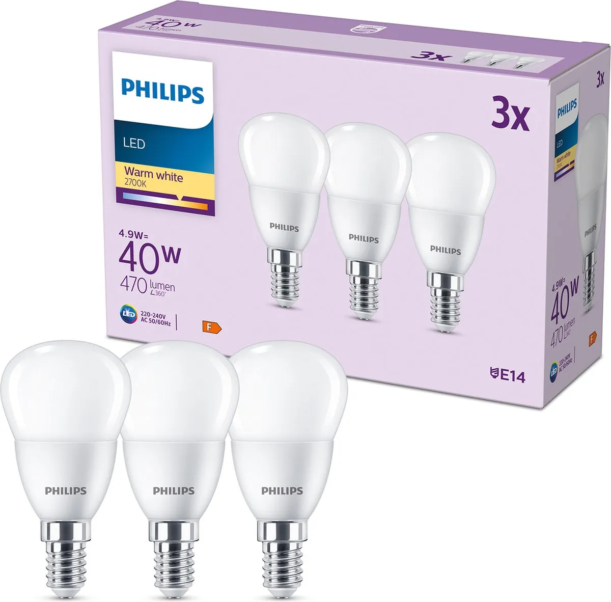Philips LED Kogellamp E14 4,9W Warmwit