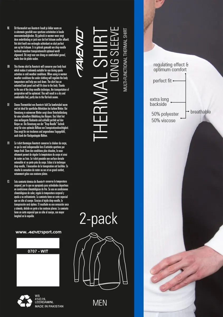 Avento Thermoshirt Lange Mouw Heren - 2-Pack Wit M - afbeelding 6 van 6