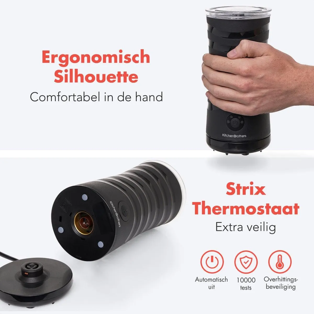 KitchenBrothers KB699 Elektrische Melkopschuimer 400W - 240ml - Zwart