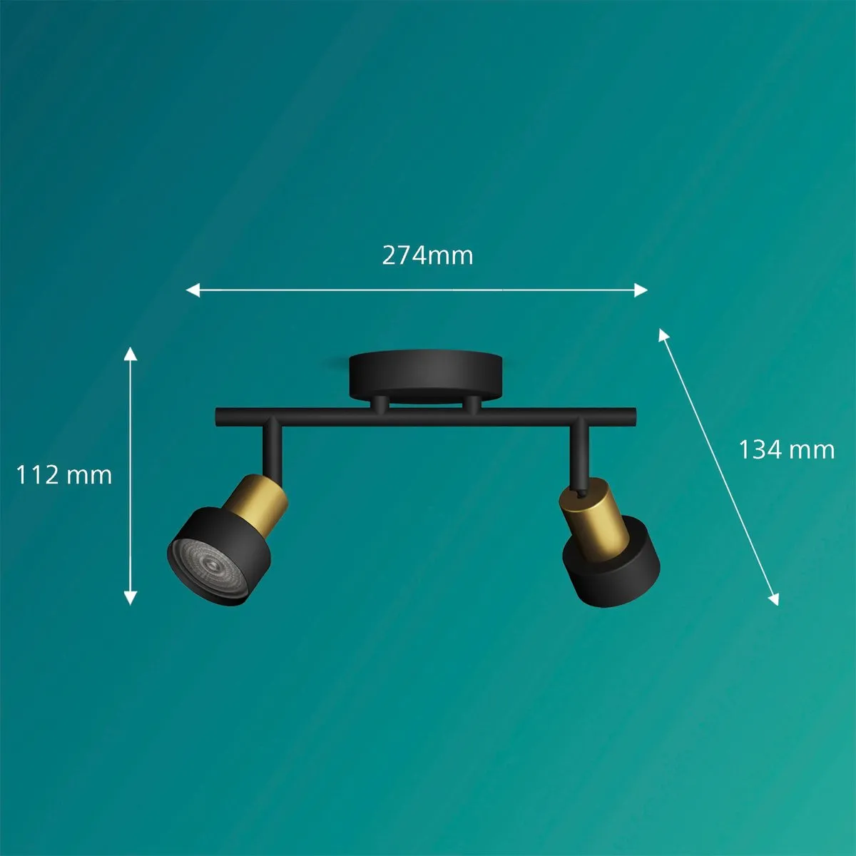 Philips Conduit Opbouwspot GU10 - 2x 4.6W Warmwit - Zwart/Goud
