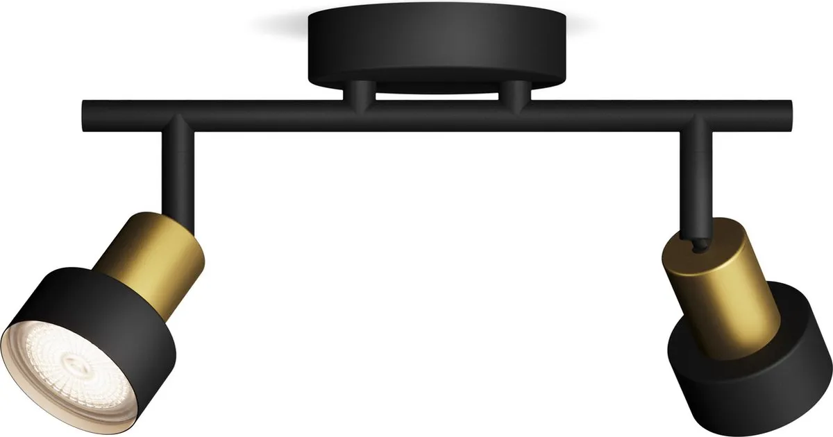 Philips Conduit Opbouwspot GU10 - 2x 4.6W Warmwit - Zwart/Goud