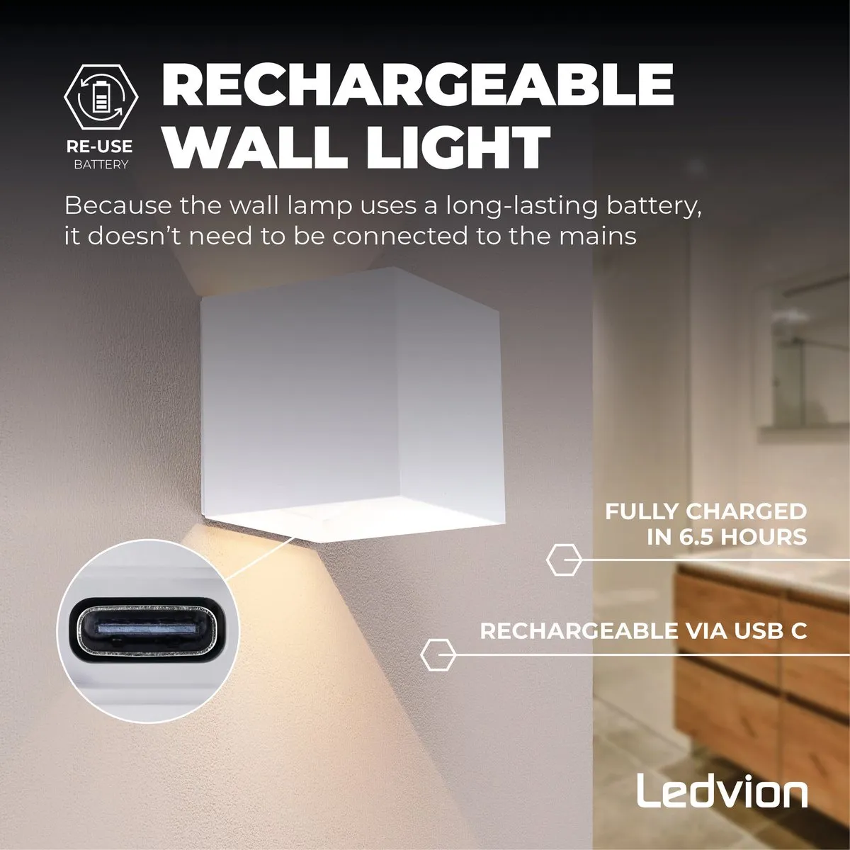 Ledvion USB Oplaadbare Wandlamp met Sensor 4400mAh - 2 Stuks - Warm Wit