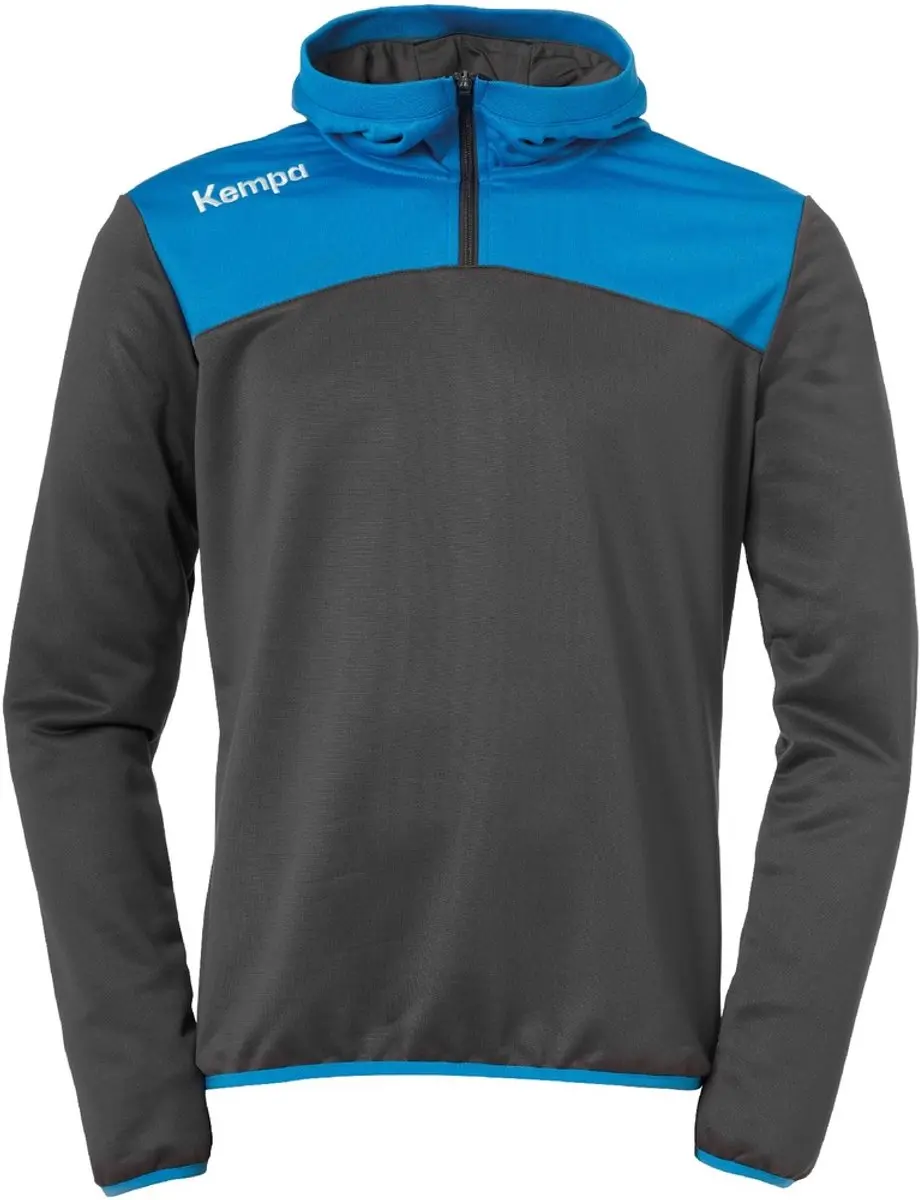 Kempa Emotion 2.0 Hoody met 1-4 Rits Kind Antraciet-Kempa Blauw Maat 128