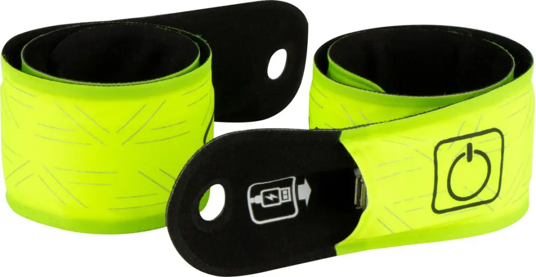 Avento Slap-on Oplaadbare LED Banden - 2 Stuks - Fluorgeel/Zilvergrijs