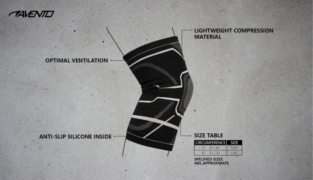 Avento Kniebandage Compressie Zwart/Zilvergrijs - Maat S/M
