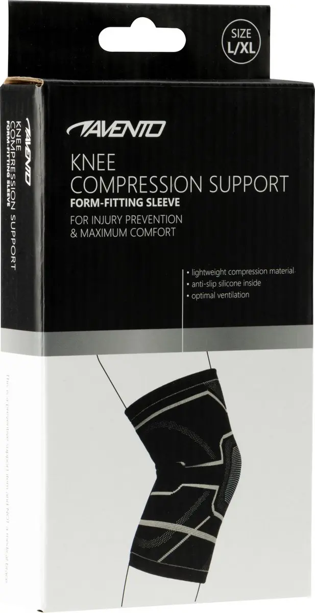 Avento Kniebandage Compressie Zwart/Zilvergrijs - Maat S/M
