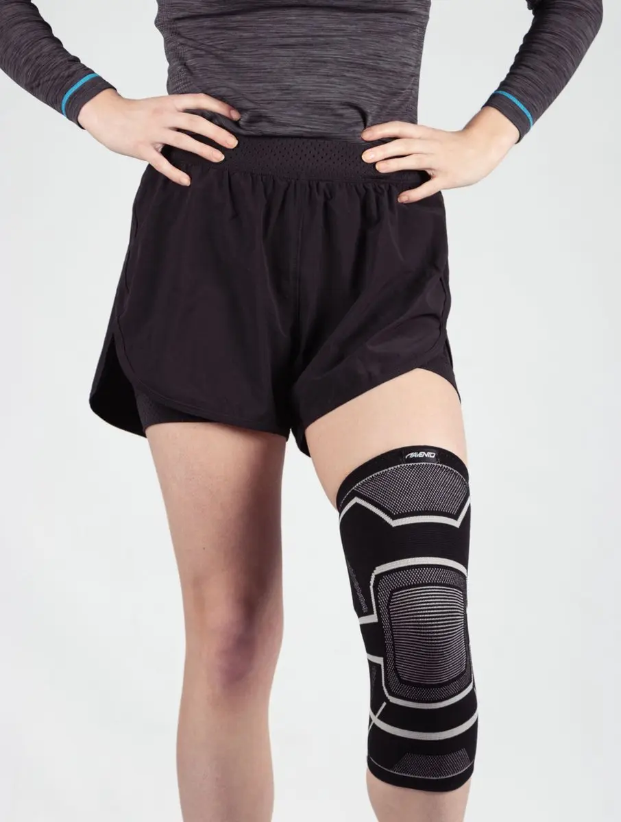 Avento Kniebandage Compressie Zwart/Zilvergrijs - Maat S/M