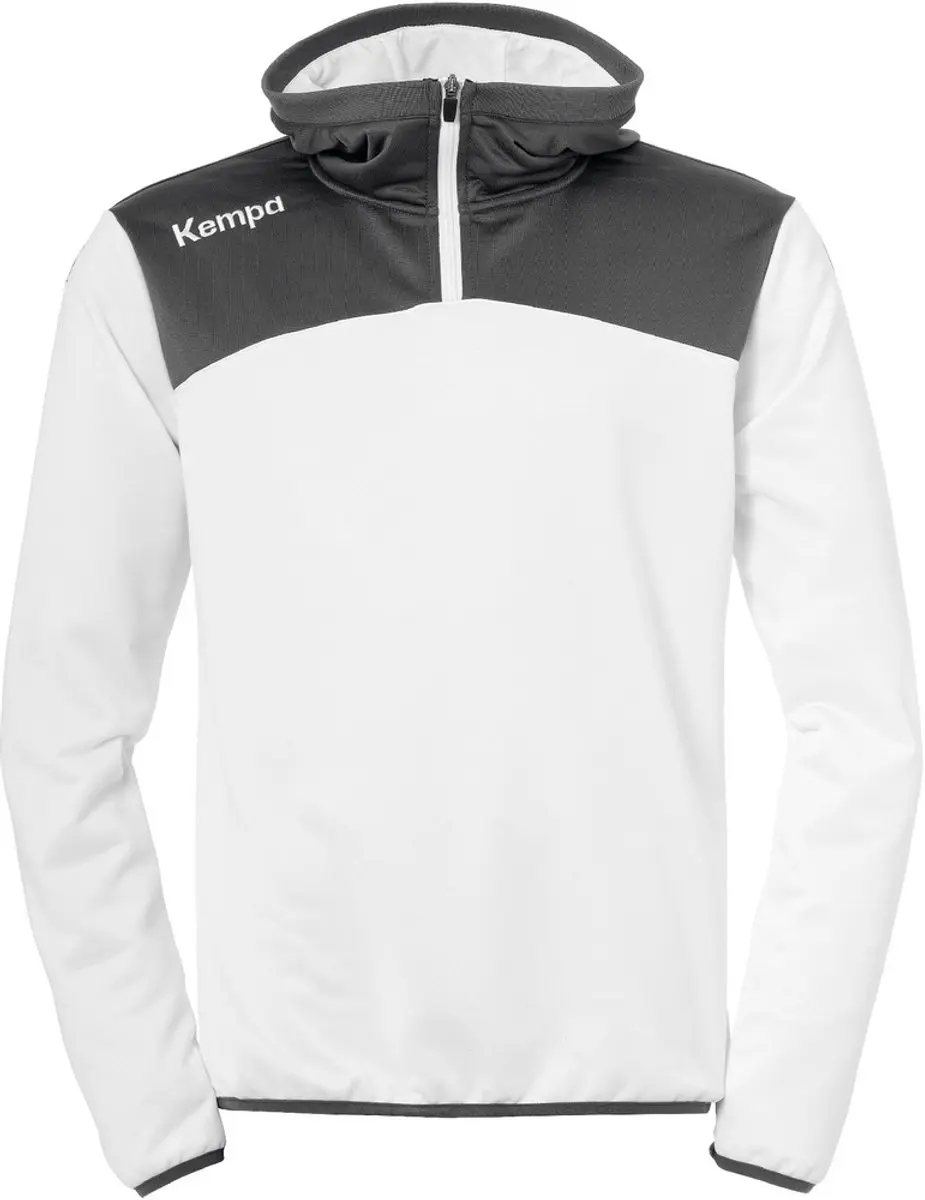 Kempa Emotion 2.0 Hoody met 1-4 Rits Kind Wit-Antraciet Maat 128