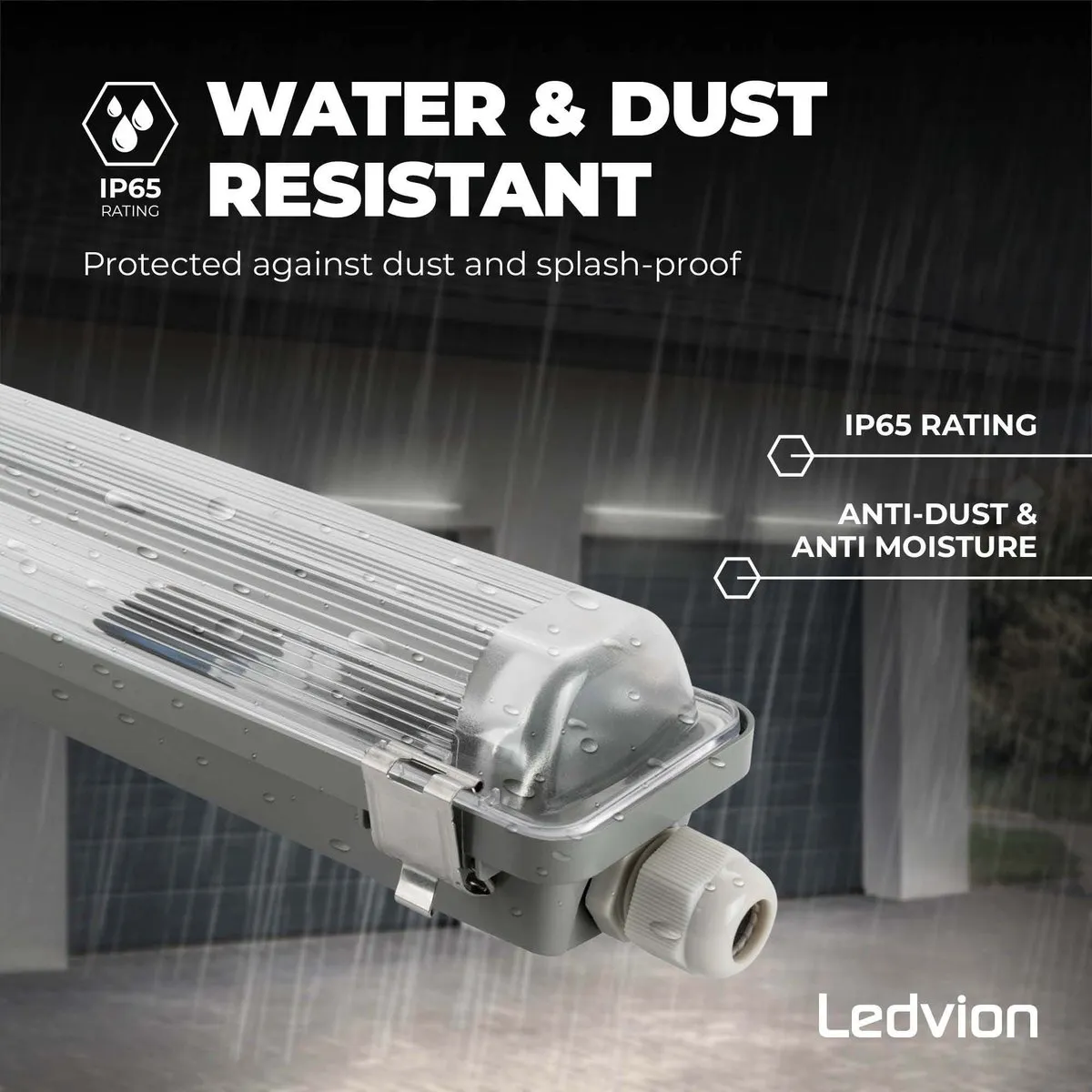 Ledvion LED Armatuur 120cm Clips IP65 - Grijs - afbeelding 6 van 6