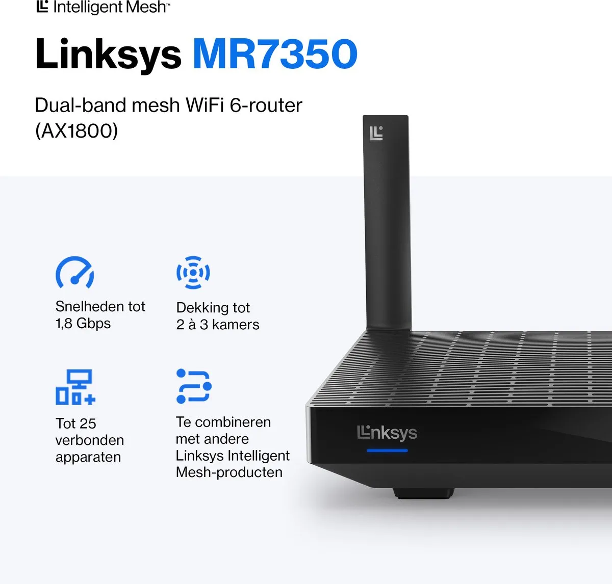 Linksys MR7350 Mesh WiFi 6 Router 1800Mbps - Zwart
