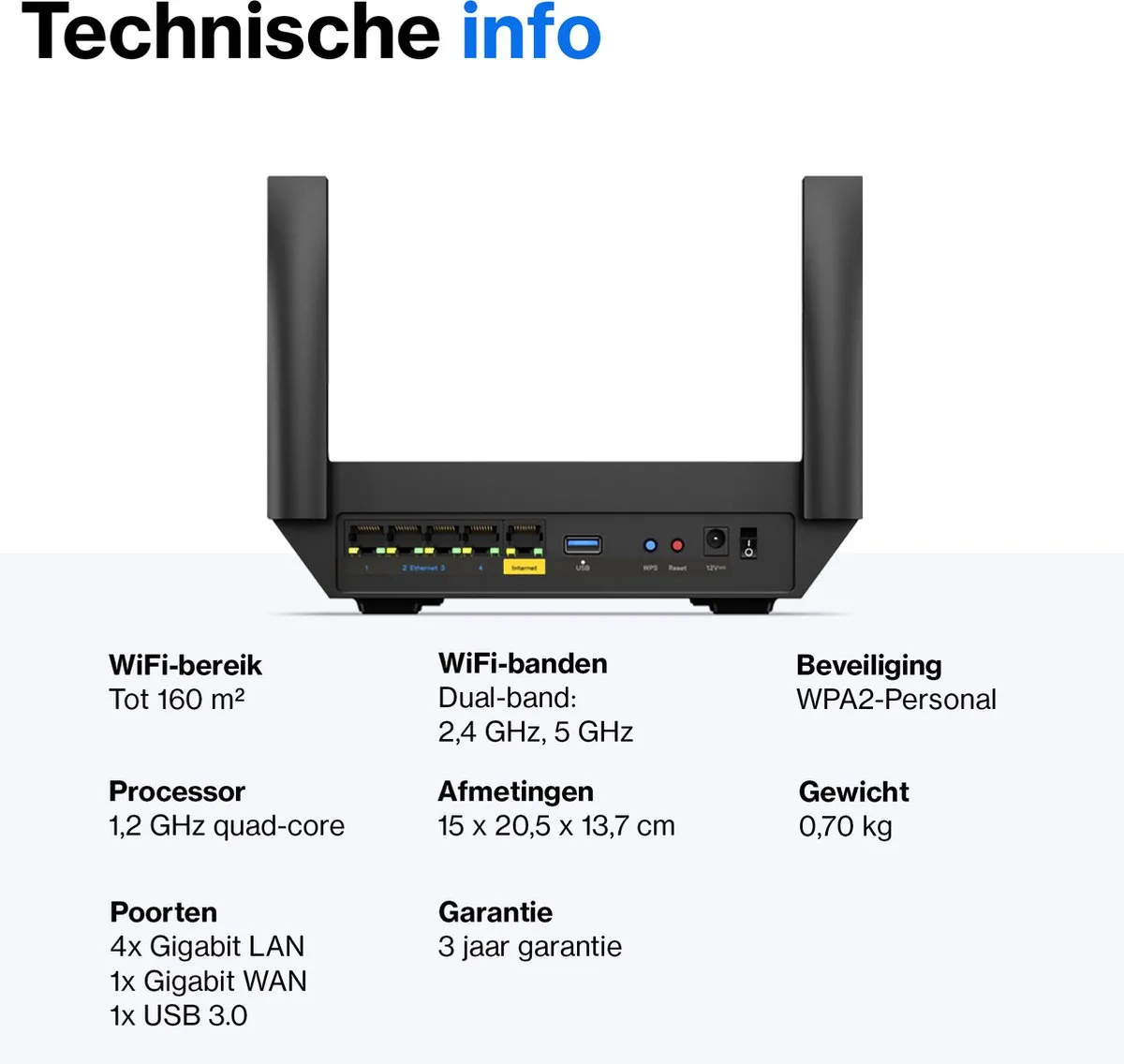 Linksys MR7350 Mesh WiFi 6 Router 1800Mbps - Zwart