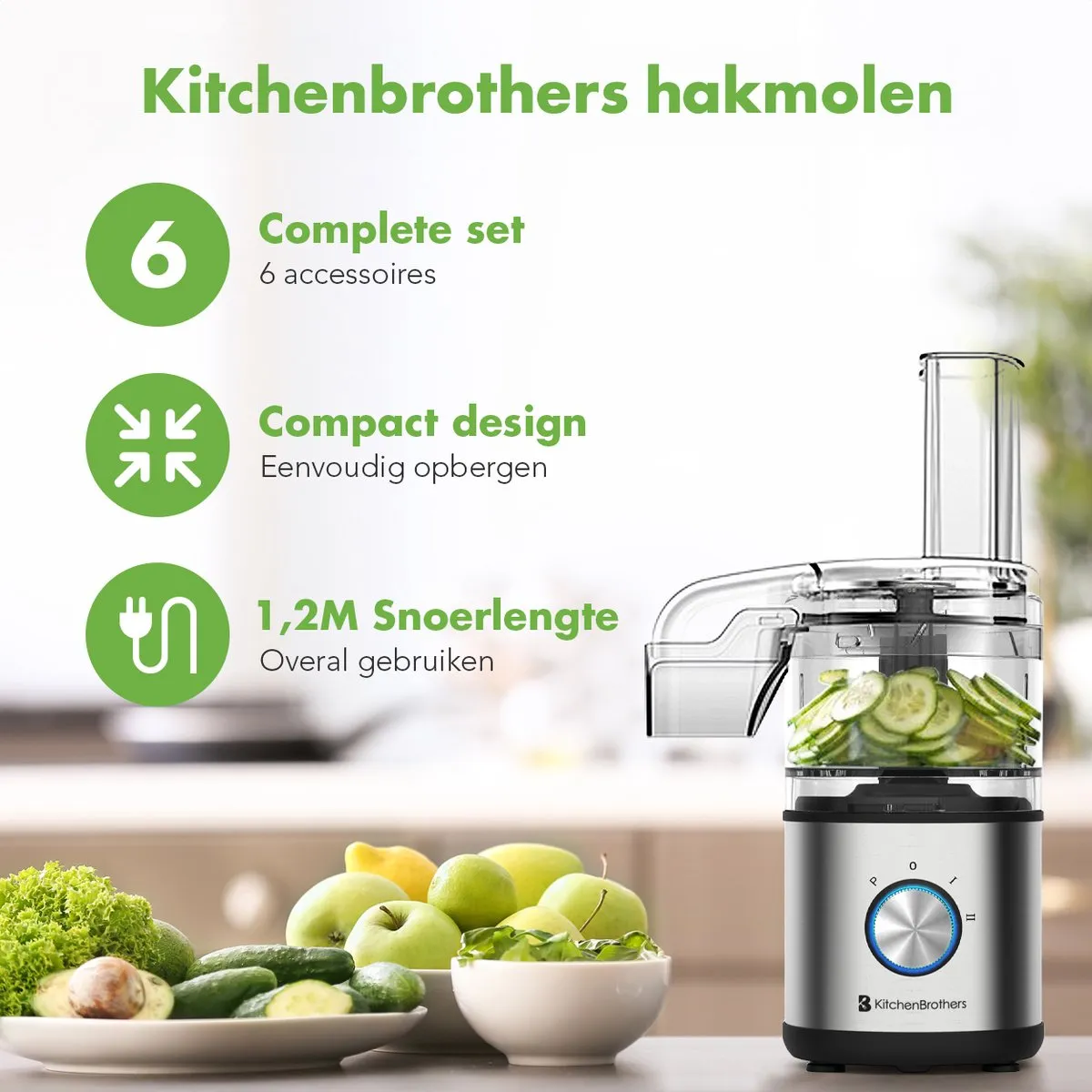 KitchenBrothers Foodprocessor 5-in-1 400W - RVS/Zwart