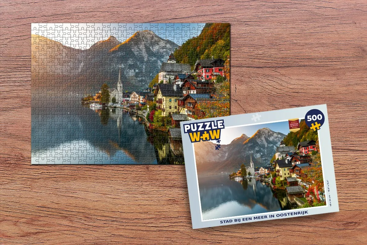 PuzzleWow Legpuzzel 500 Stuks - Stad bij een meer Oostenrijk - Multicolor
